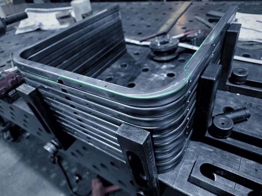 Welded steel frames in the shop